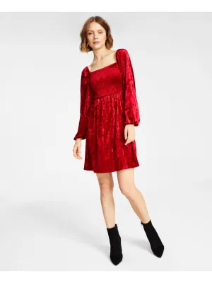 BAR III DRESSES Womens Unlined Long Sleeve Square Neck Above The Knee Fit   Flare Dress
