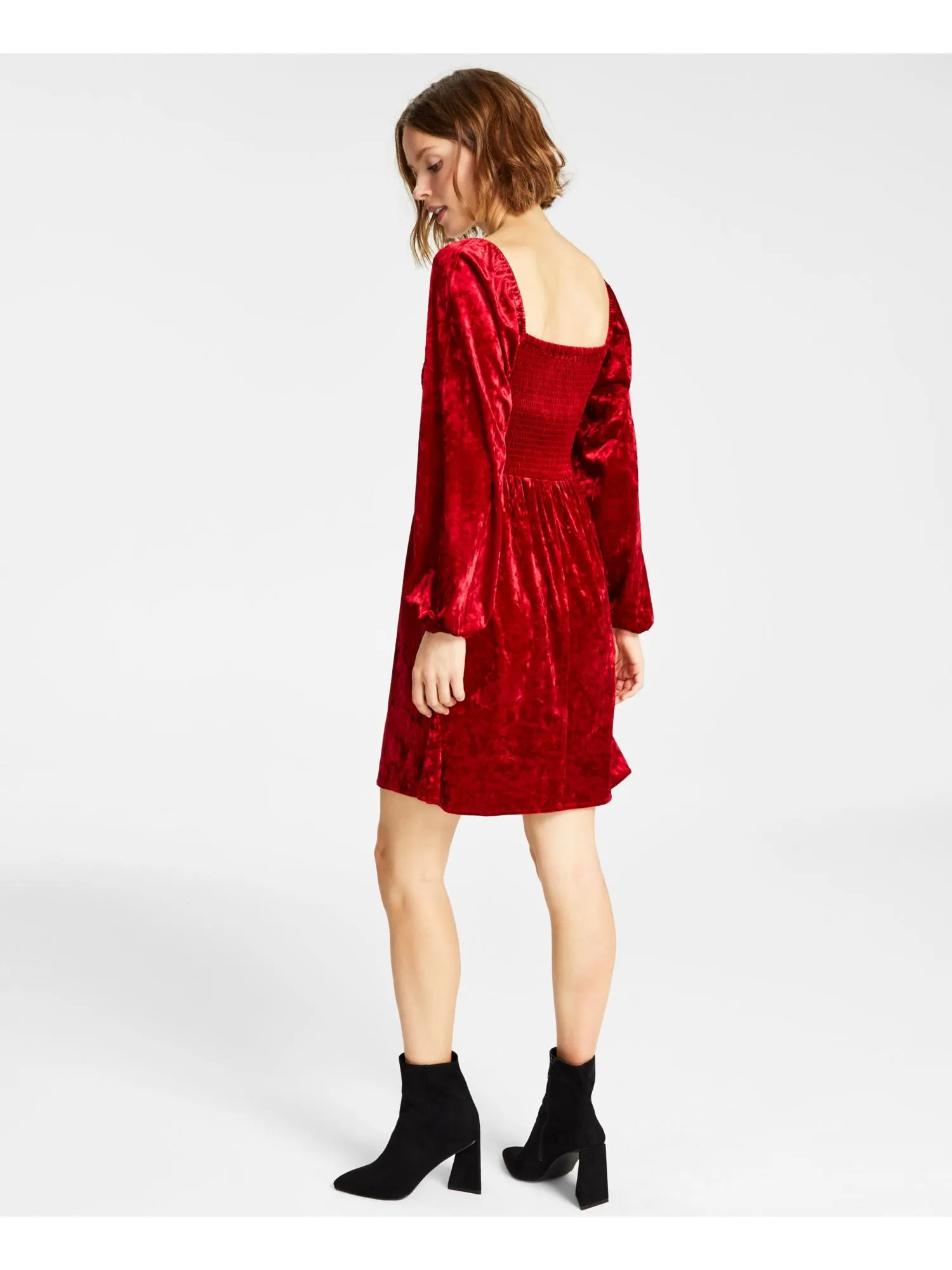 BAR III DRESSES Womens Unlined Long Sleeve Square Neck Above The Knee Fit   Flare Dress