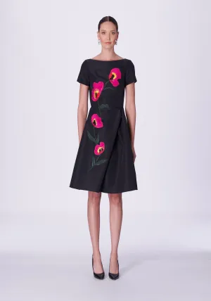 BATEAU NECK ALINE DRESS IN BLACK