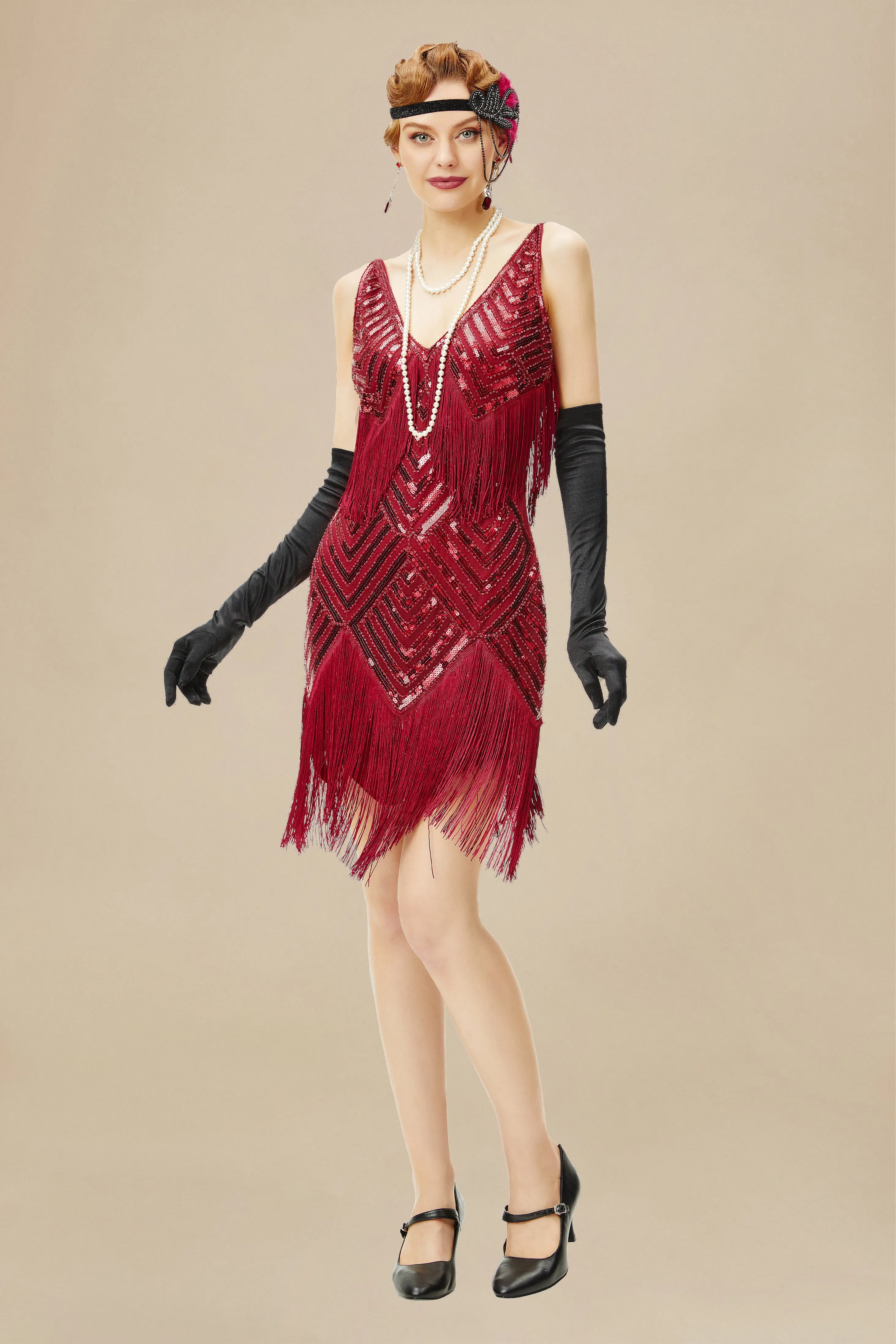 Beaded Sequin V-Neck Mini Dress