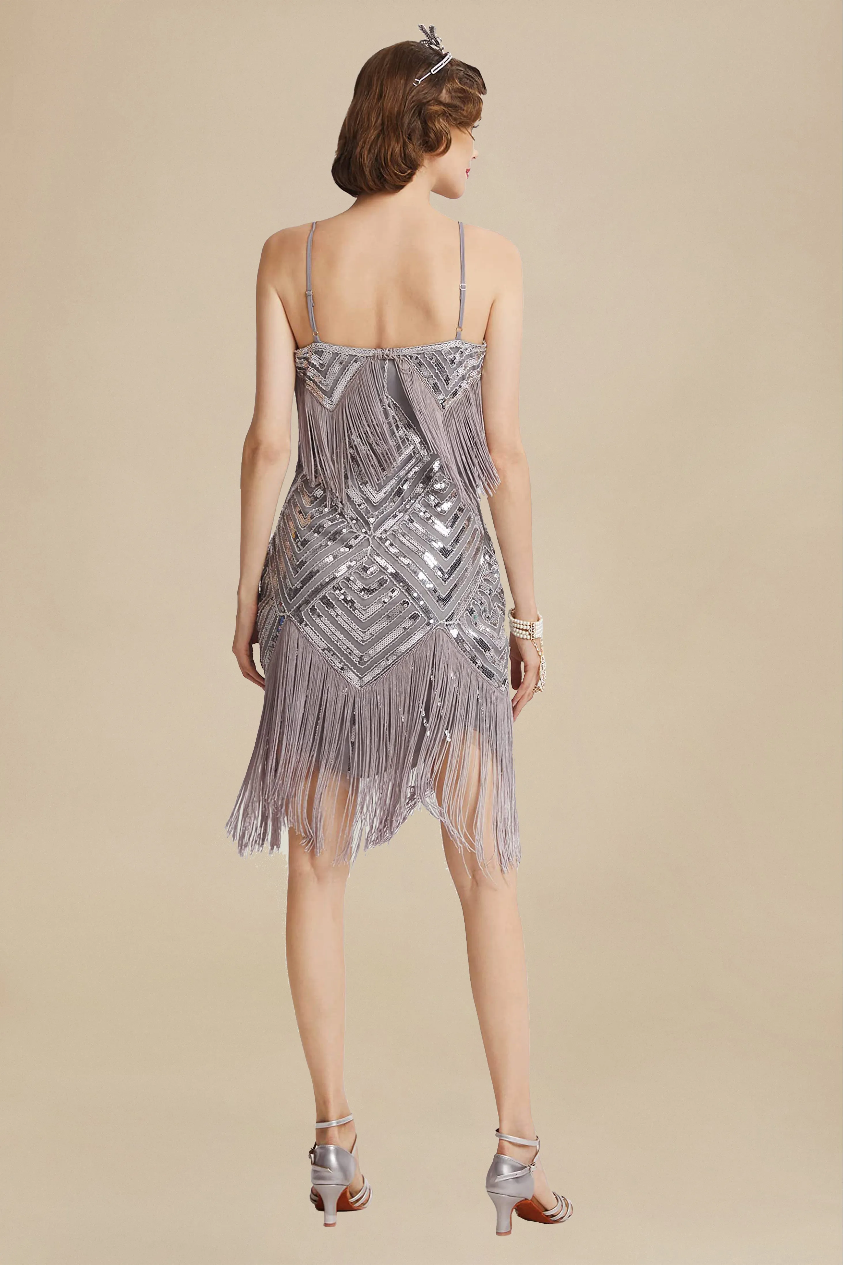 Beaded Sequin V-Neck Mini Dress