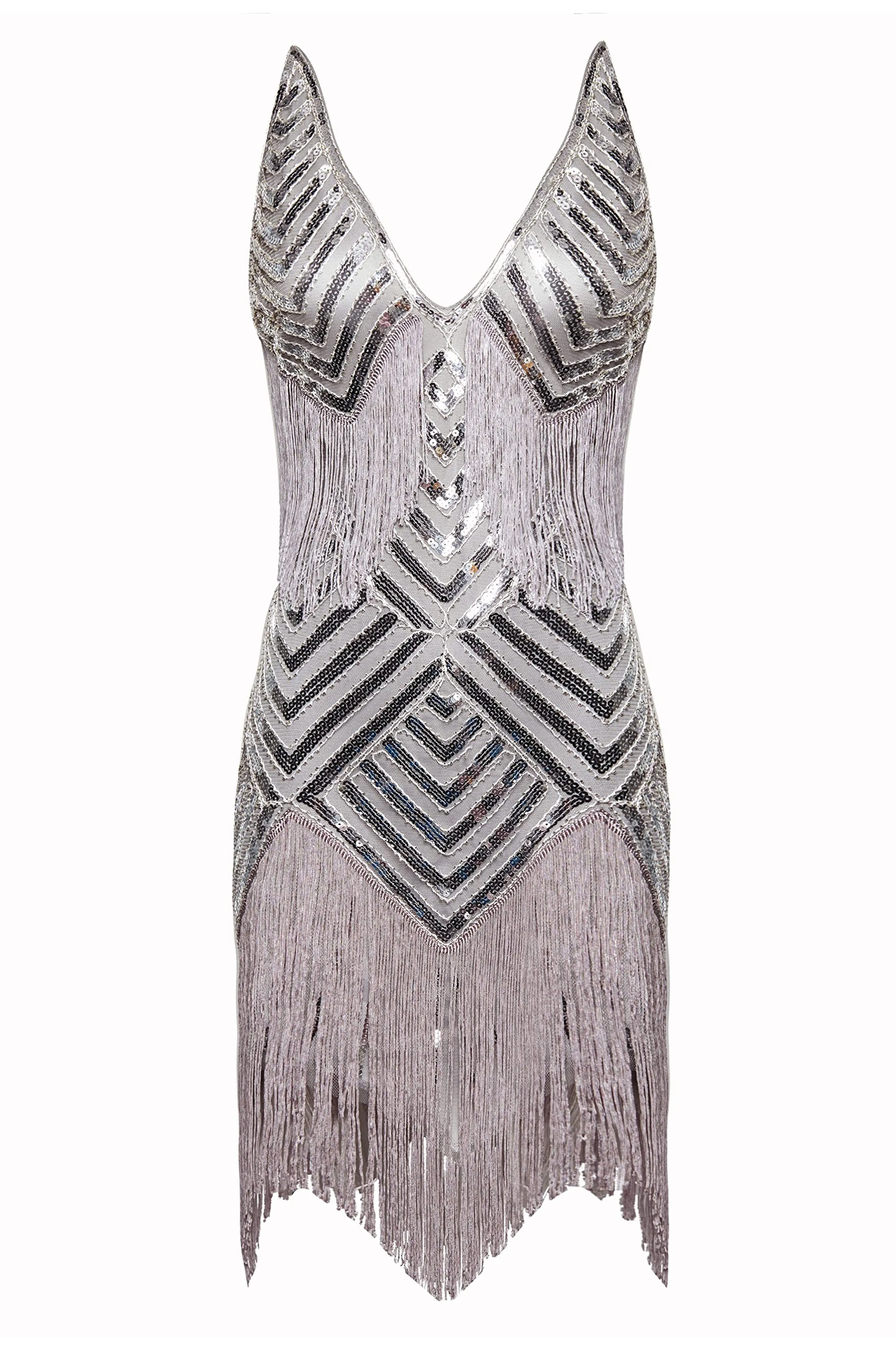 Beaded Sequin V-Neck Mini Dress