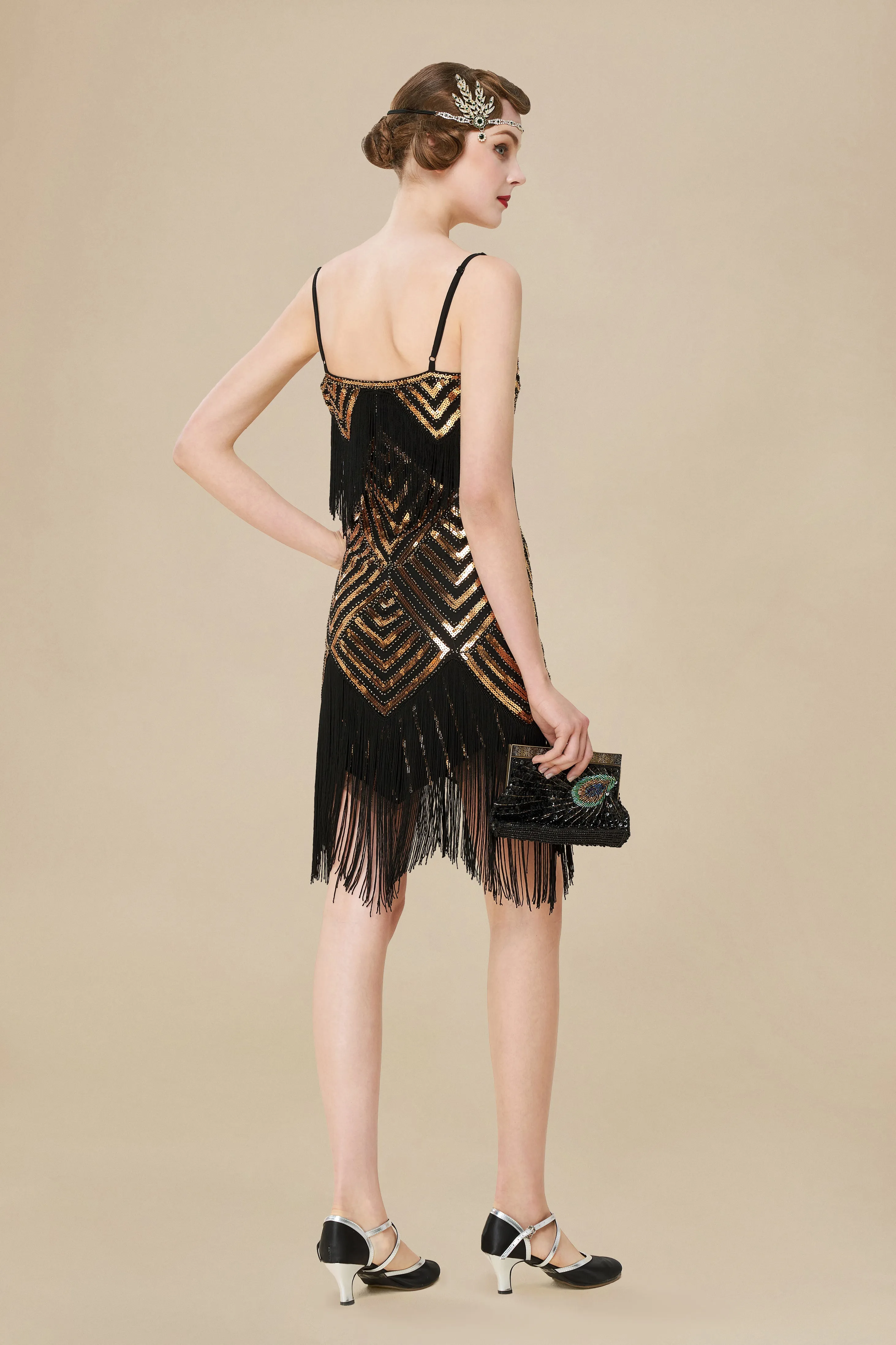 Beaded Sequin V-Neck Mini Dress