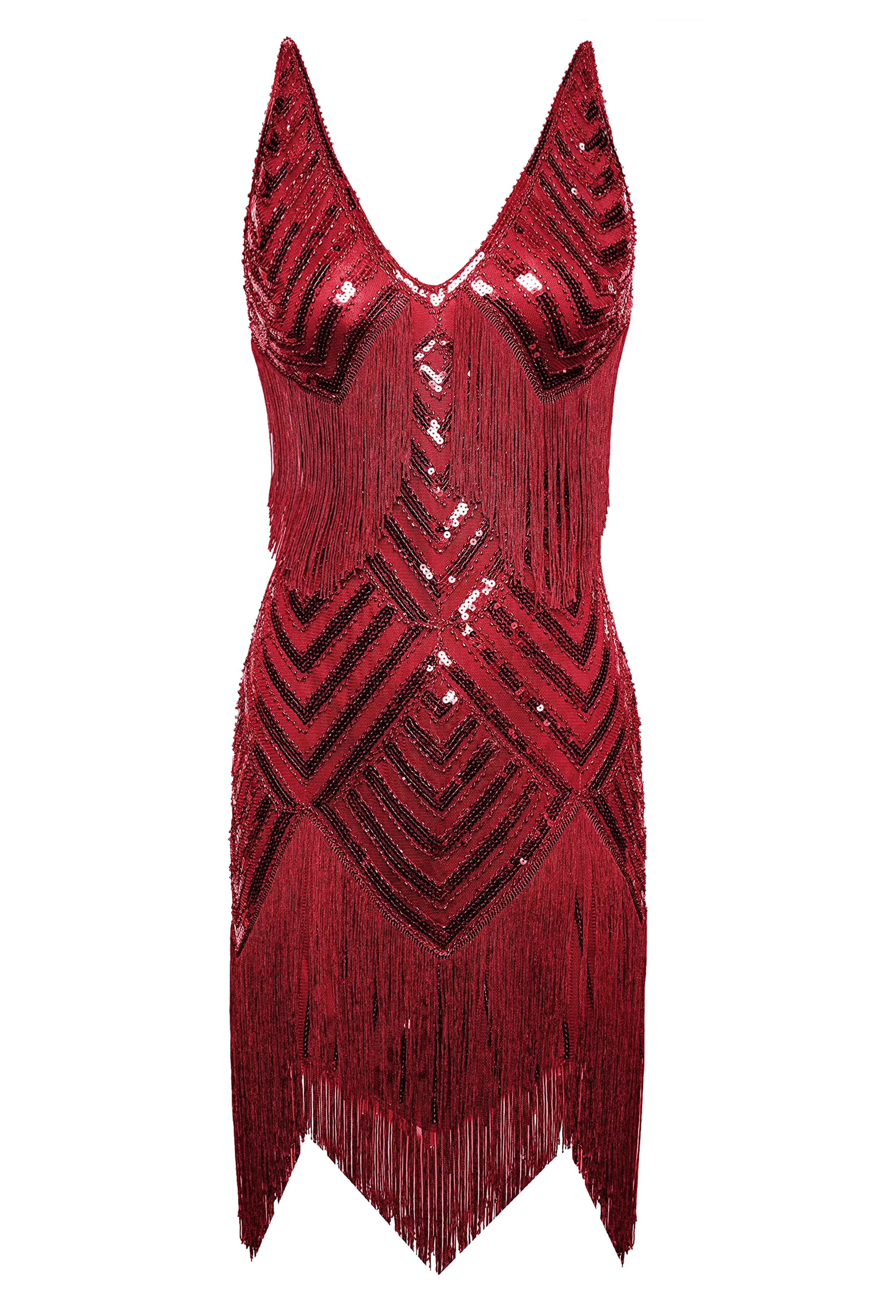 Beaded Sequin V-Neck Mini Dress