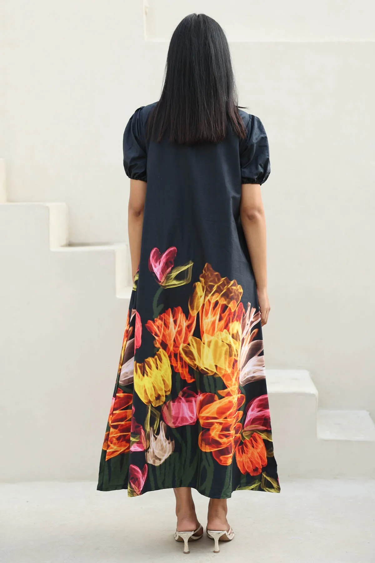 Black Floral Print Maxi Dress