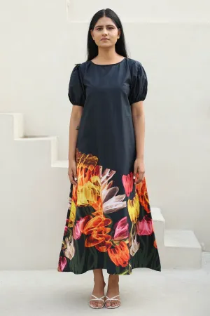 Black Floral Print Maxi Dress