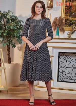 Black Frock Style Kurti with Pearl and Sequence Work