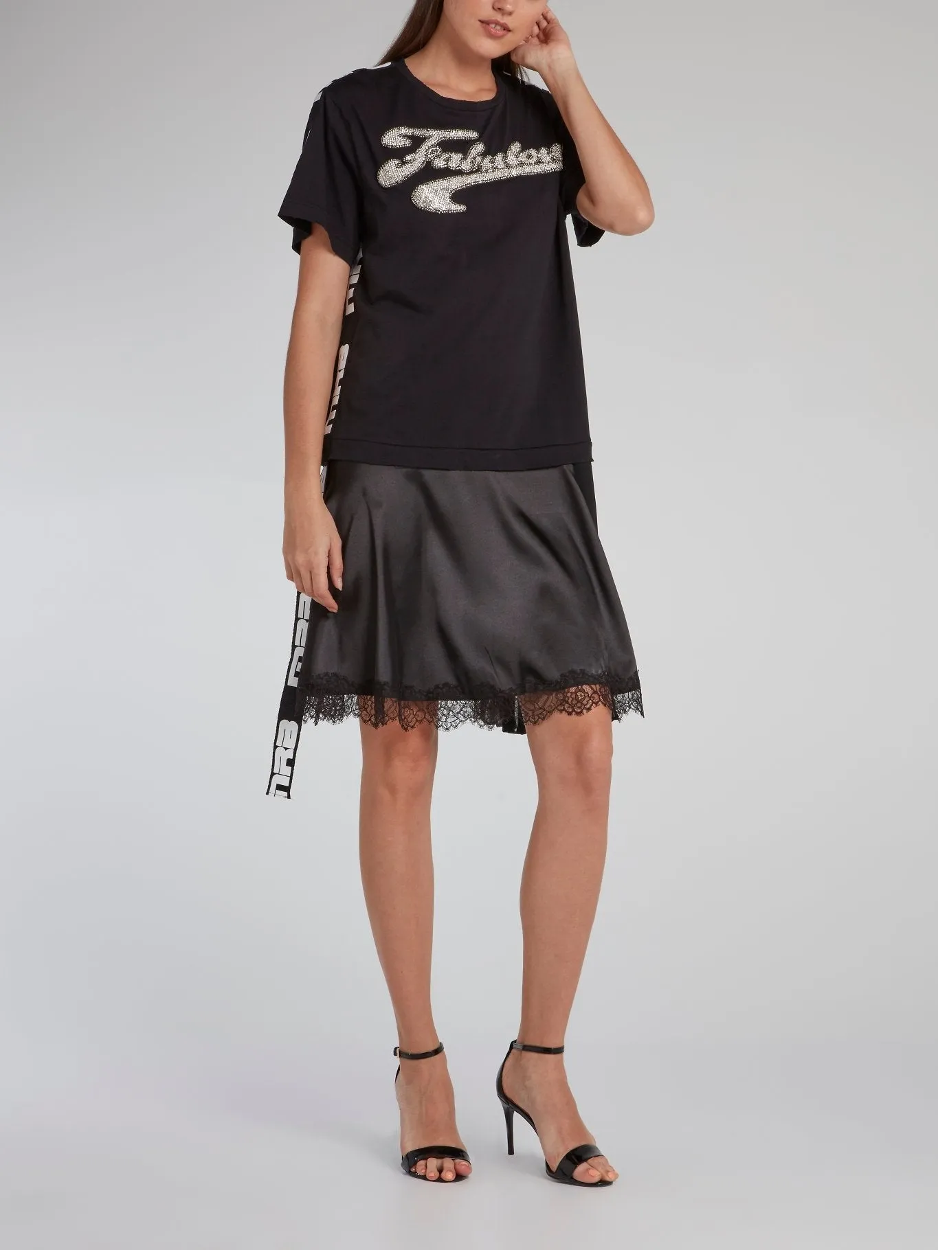 Black Lace Hem T-Shirt Dress