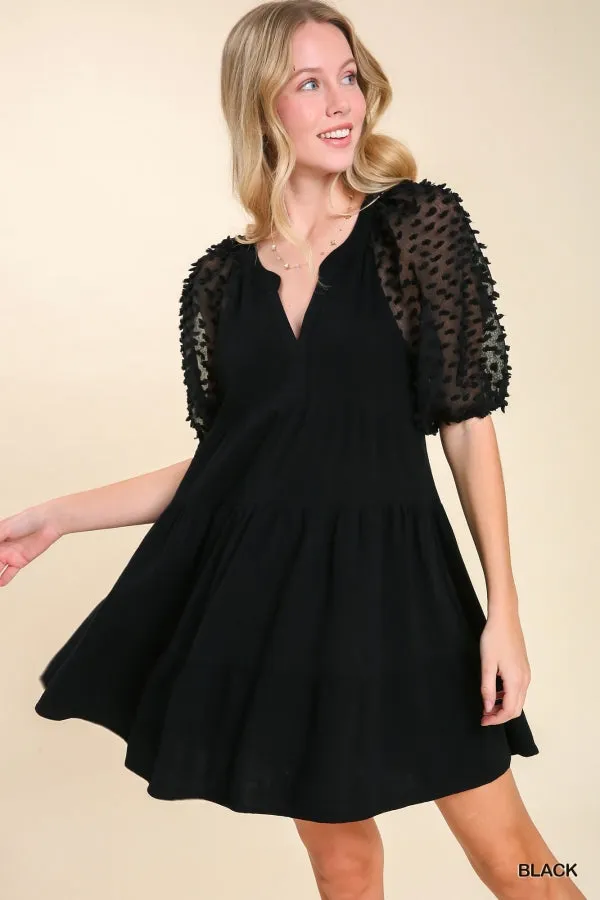 Black Tiered Dress w/ Puff Sleeves