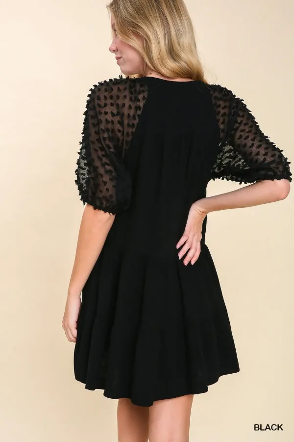 Black Tiered Dress w/ Puff Sleeves