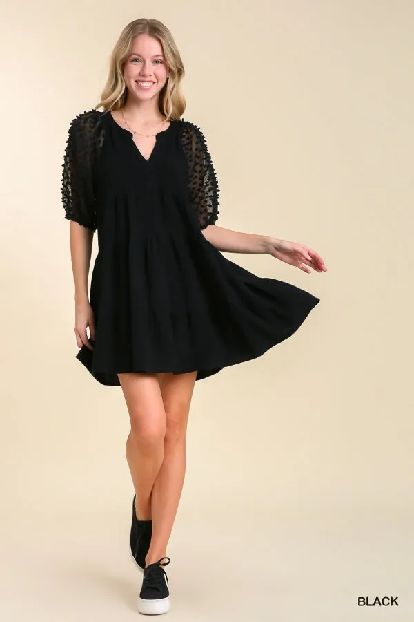 Black Tiered Dress w/ Puff Sleeves