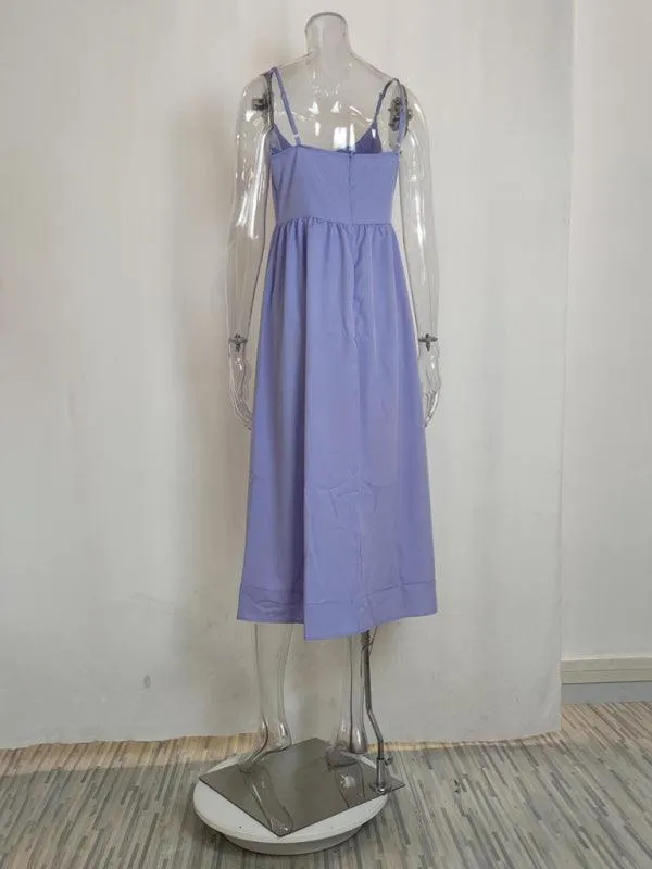 Boho Chic Pleated Suspenders Dress with U-Neck and Dropped Sleeves