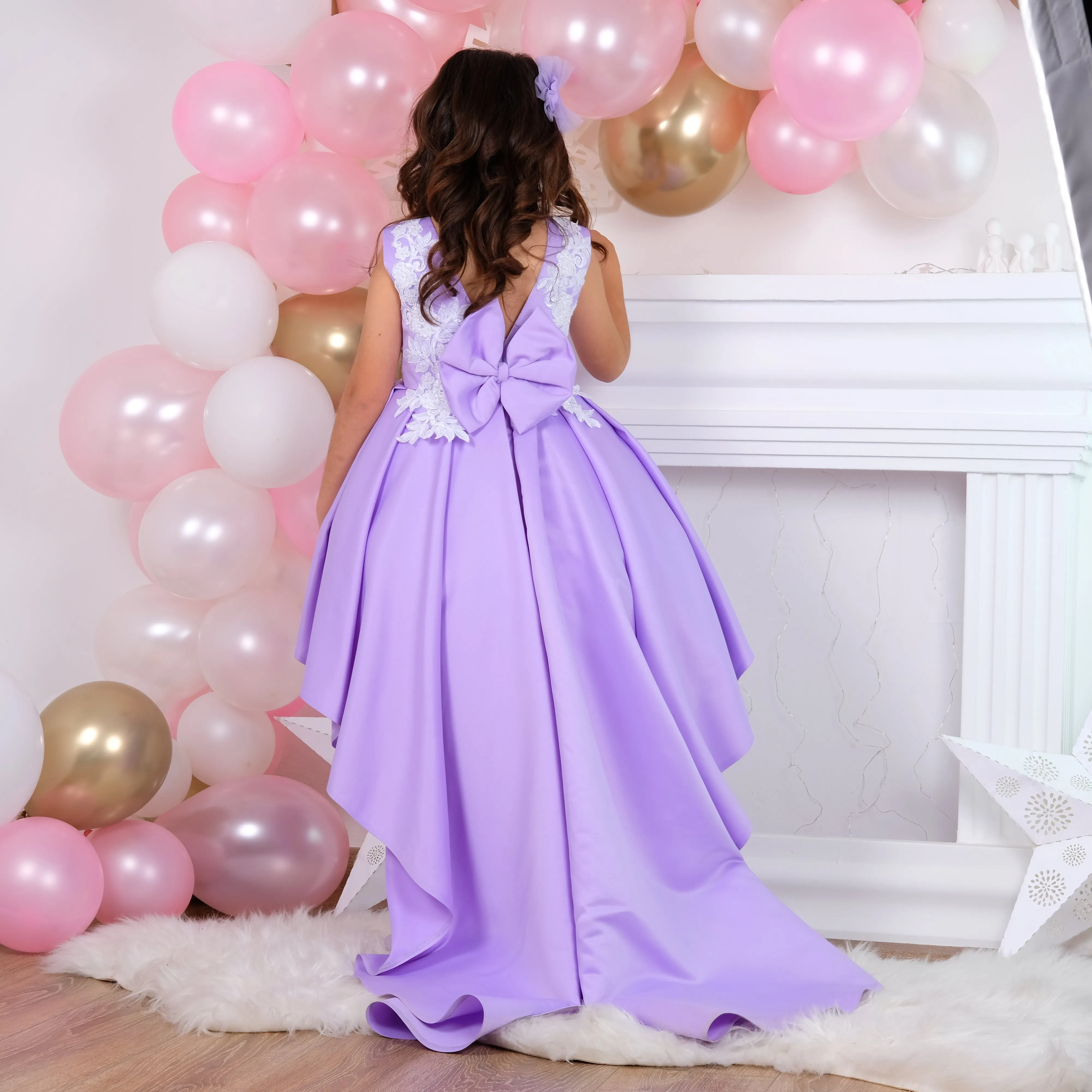 Bonita girl dress high low lilac