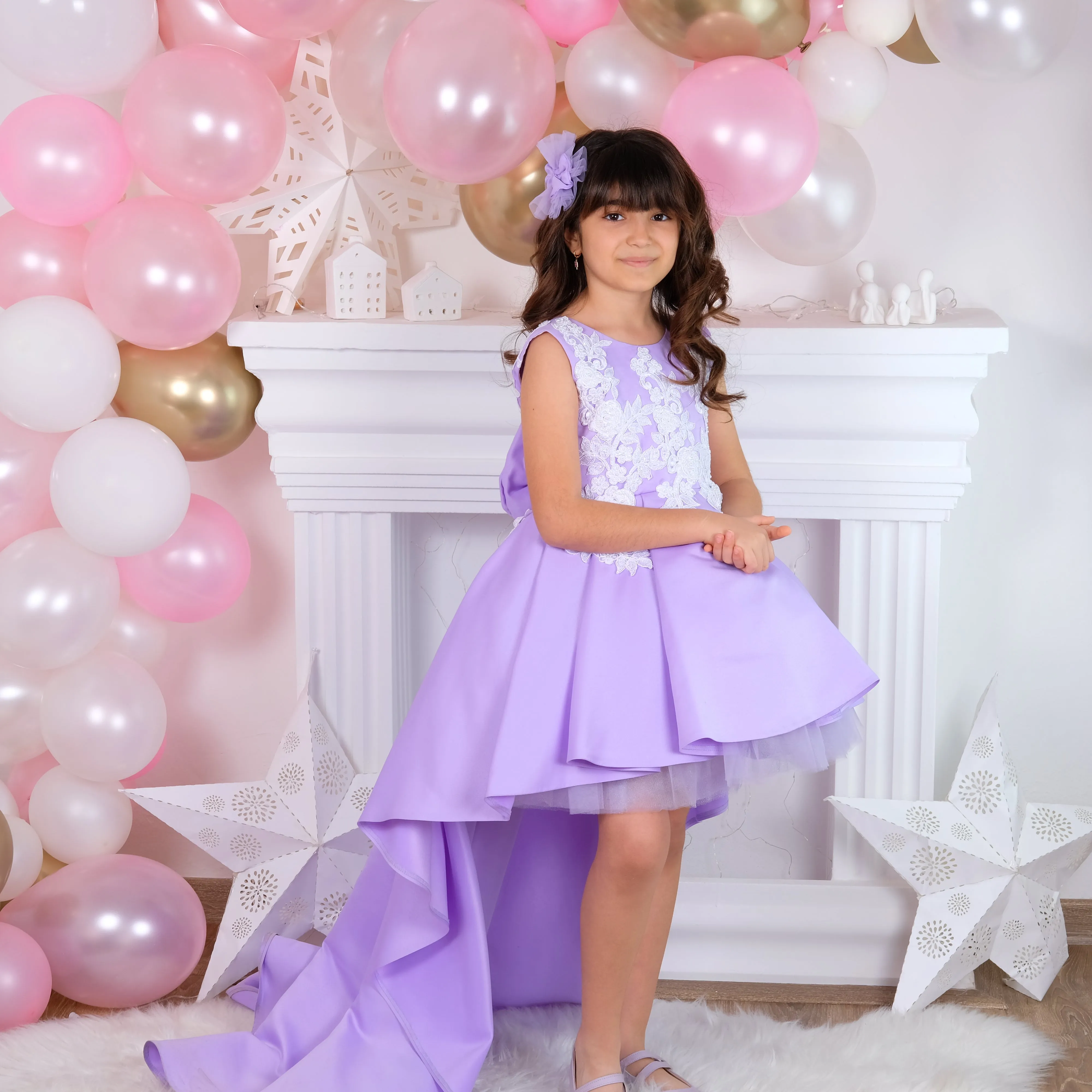 Bonita girl dress high low lilac