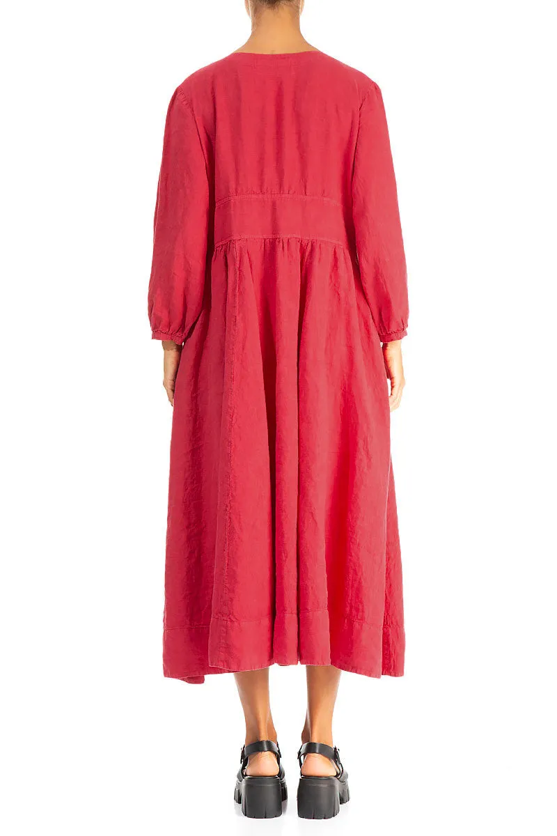 Buttoned Raspberry Linen Dress