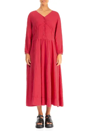 Buttoned Raspberry Linen Dress