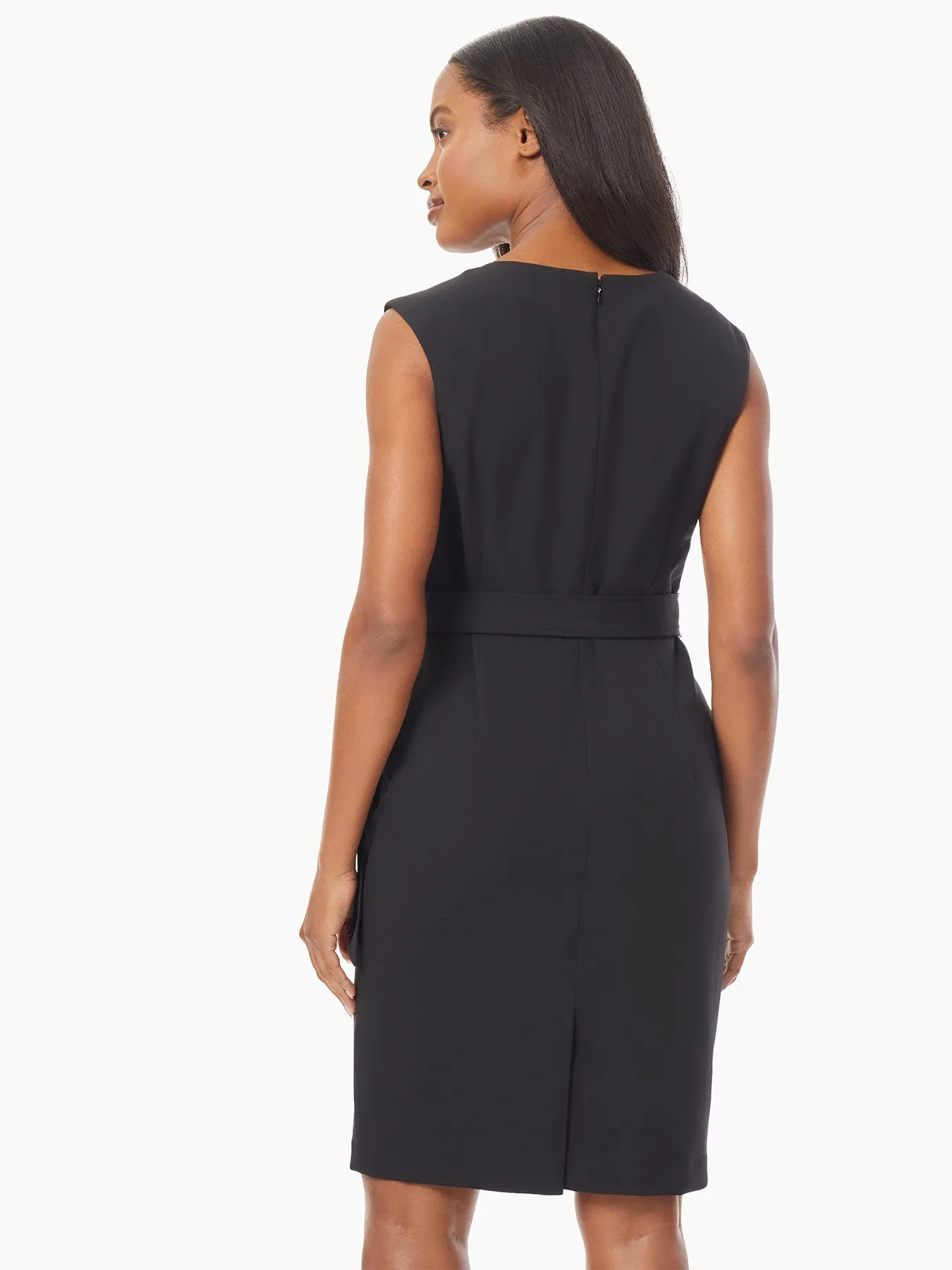 Cap Sleeve Stretch Crepe Tie-Waist Dress