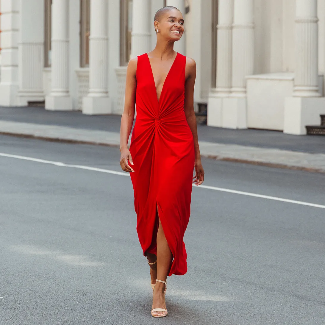 Center Slit Maxi Dress - Red