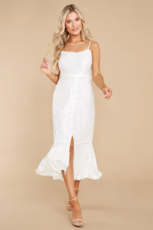 Champagne Kisses White Sequin Midi Dress