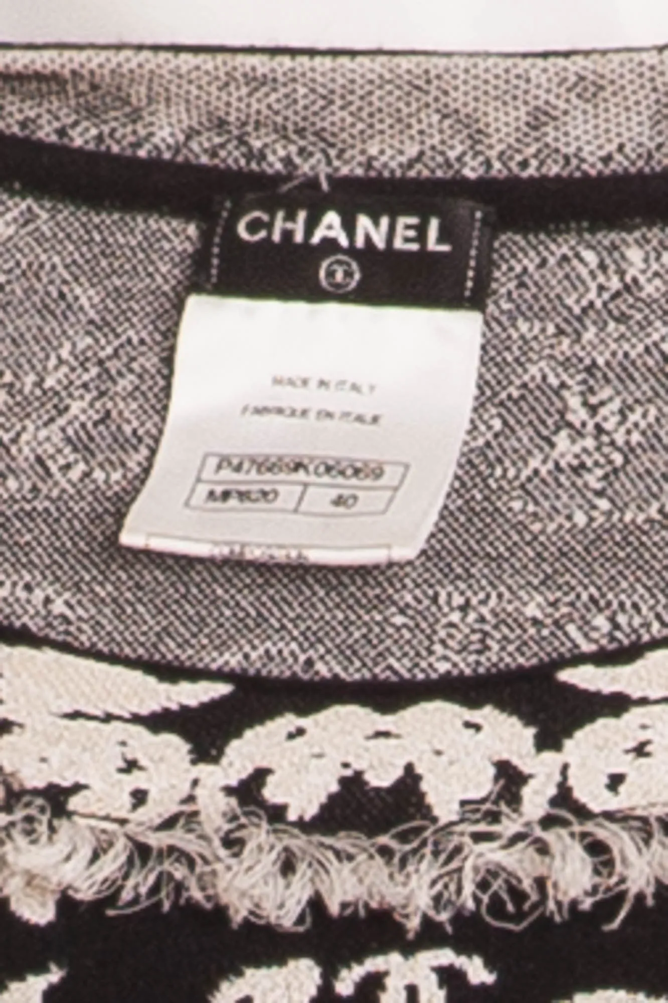 Chanel - White & Black Short Sleeve Floral Patterned Dress - FR 40