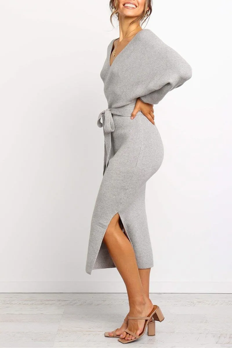 Chicindress V Neck Backless Sweater Midi Dress(5 Colors)