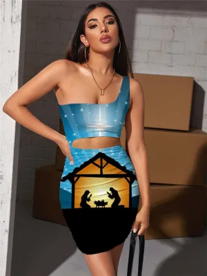 Christian Dresses Women Galaxy Vestido Sexy Animal Halter Sleeveless Tree Hollow out Dresses