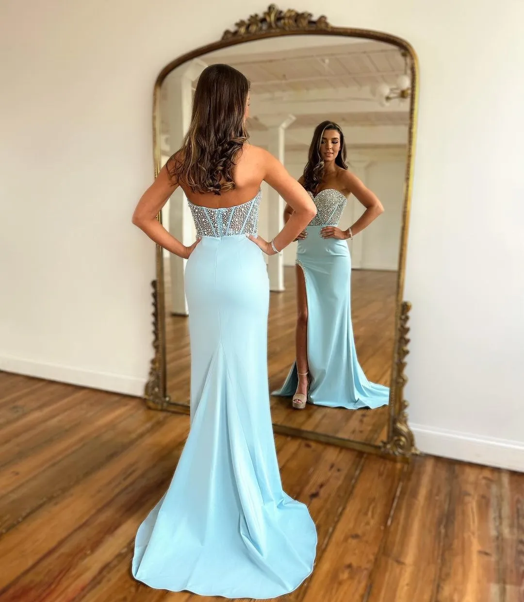Cielo| Mermaid Sweetheart Mint Long Prom Dresses with Beading