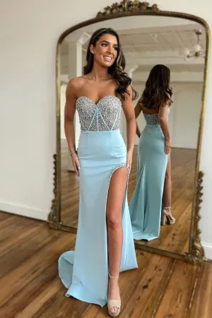 Cielo| Mermaid Sweetheart Mint Long Prom Dresses with Beading