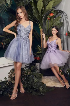 CINDERELLA DIVINE 9245 3D Floral Short Glitter A-Line Dress
