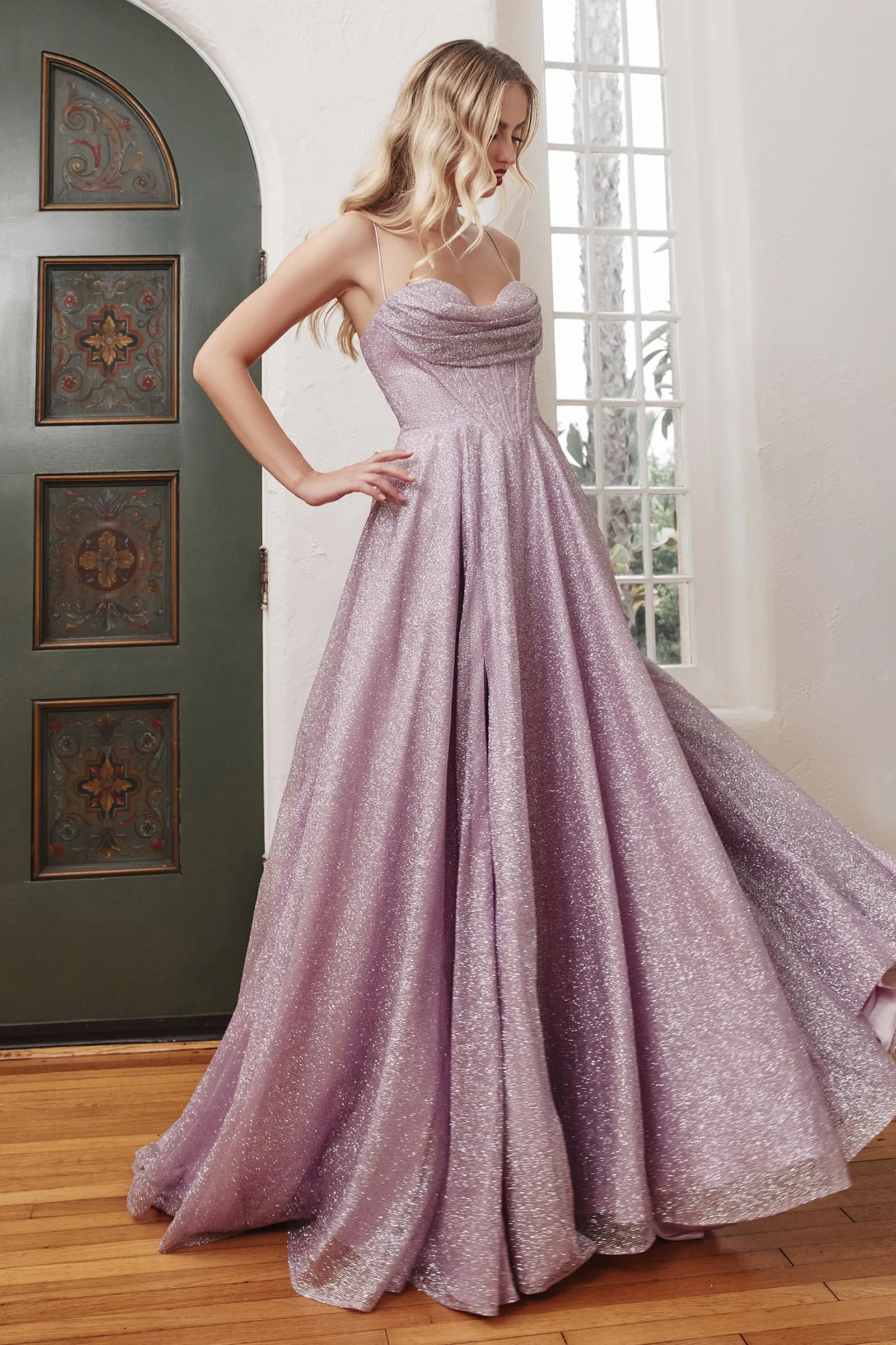 CINDERELLA DIVINE CD252C Plus Size A-Line Glitter Lace-Up Corset Gown