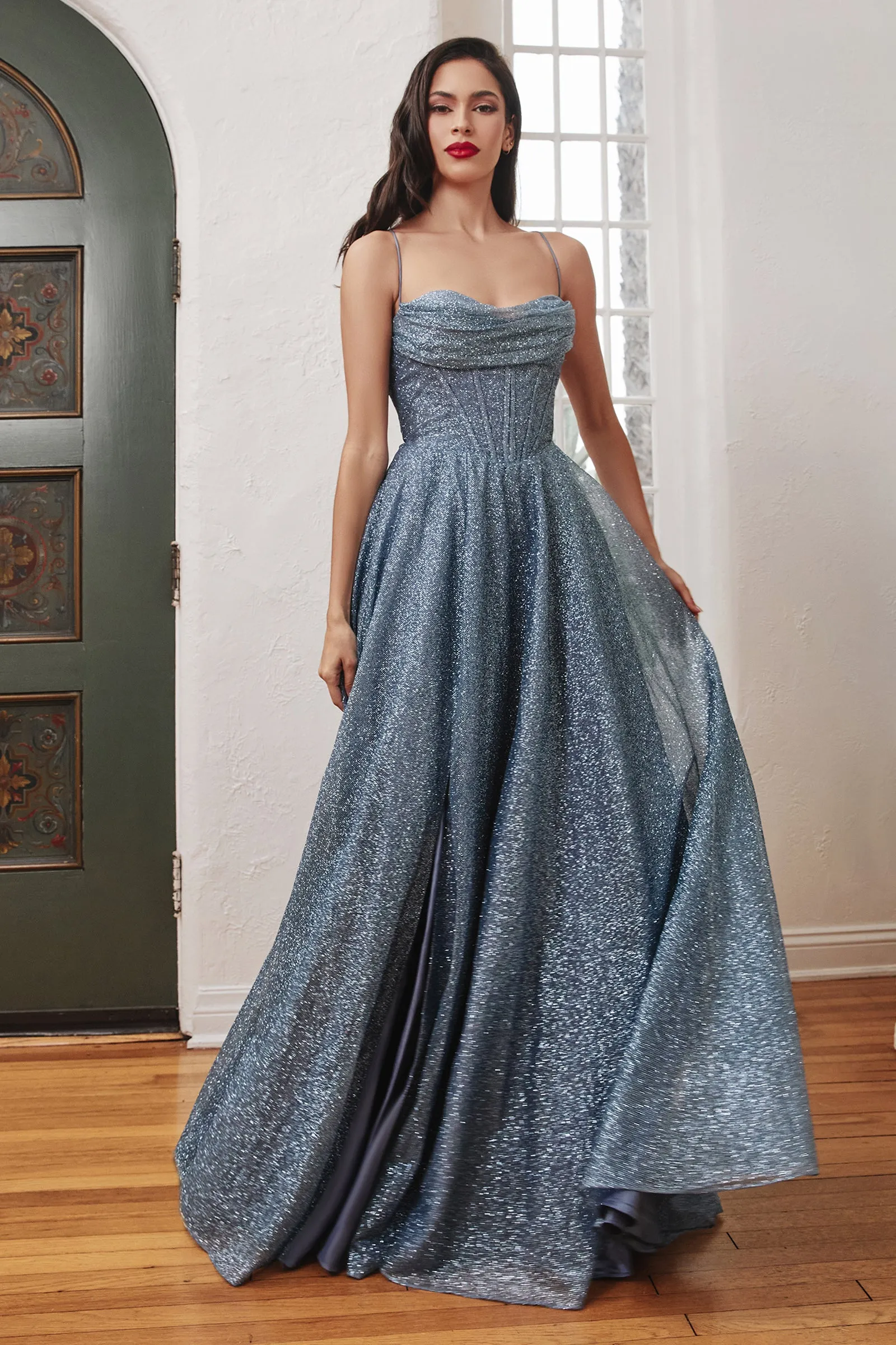 CINDERELLA DIVINE CD252C Plus Size A-Line Glitter Lace-Up Corset Gown