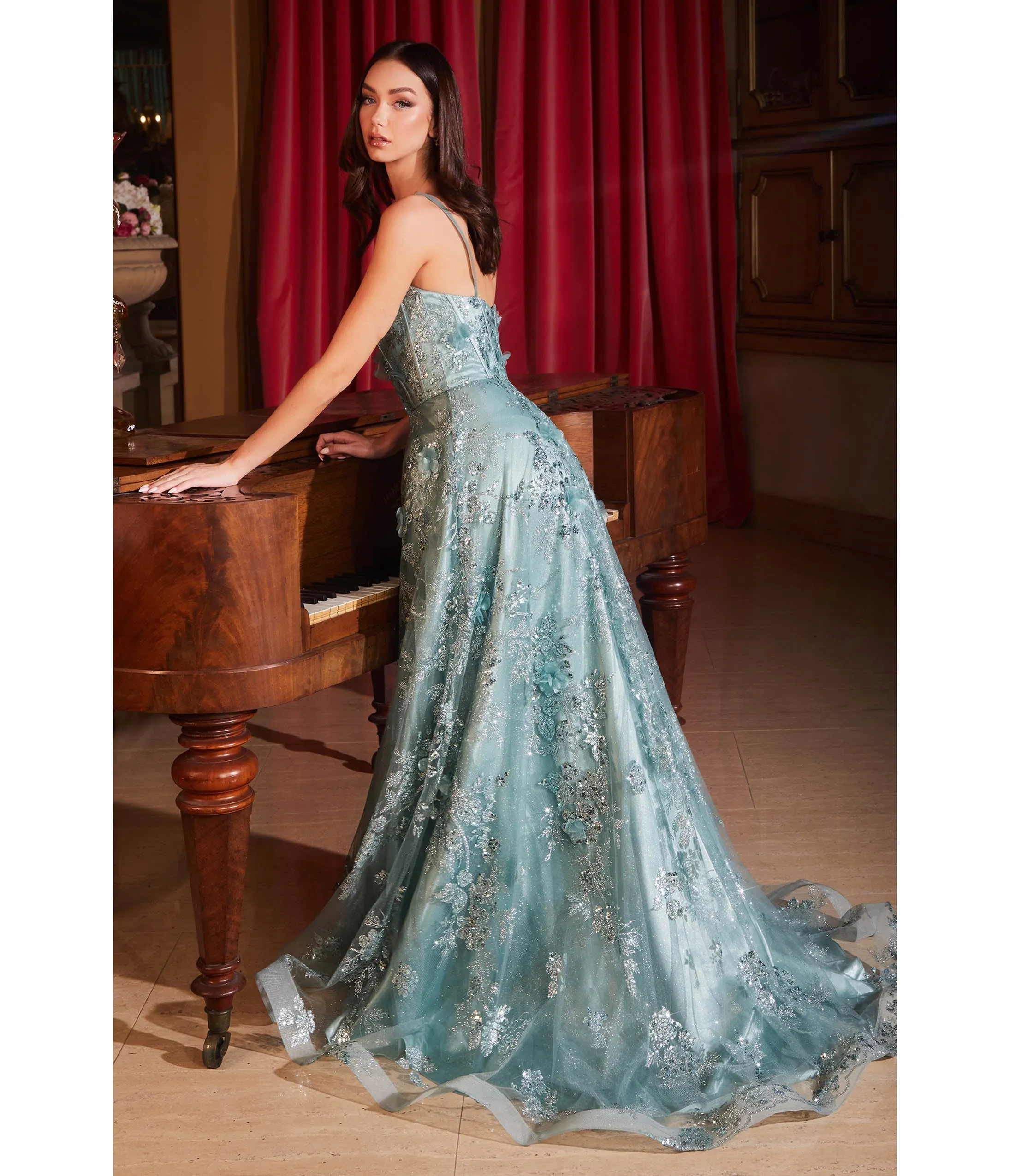 Cinderella Divine Sage Flower Sparkle Prom Gown