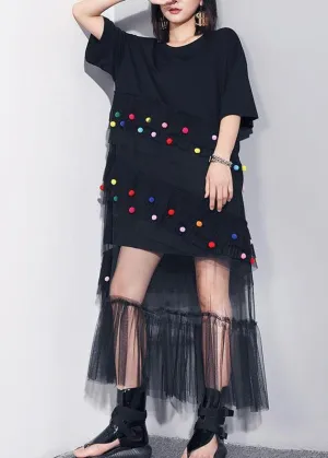 Classy black cotton clothes For Women o neck patchwork tulle Art summer Dresses