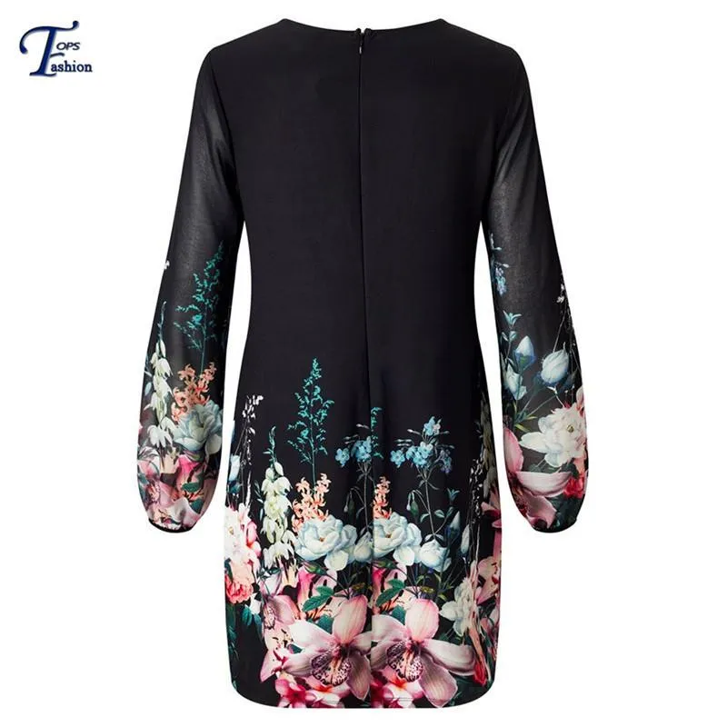 Clearance Chiffon Print Scoop Long Sleeves Short Dress