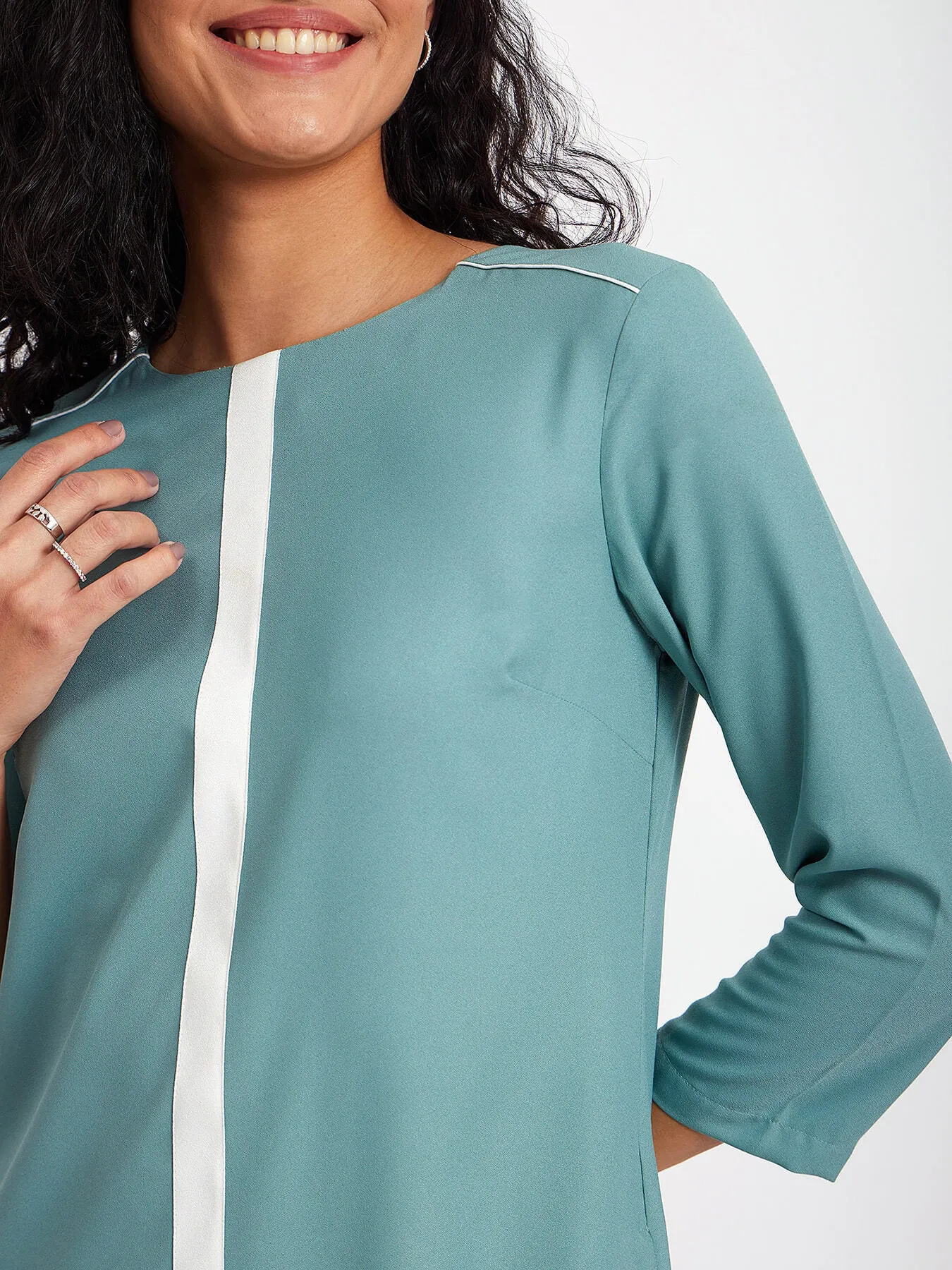 Colour Block Shift Dress - Sap Green