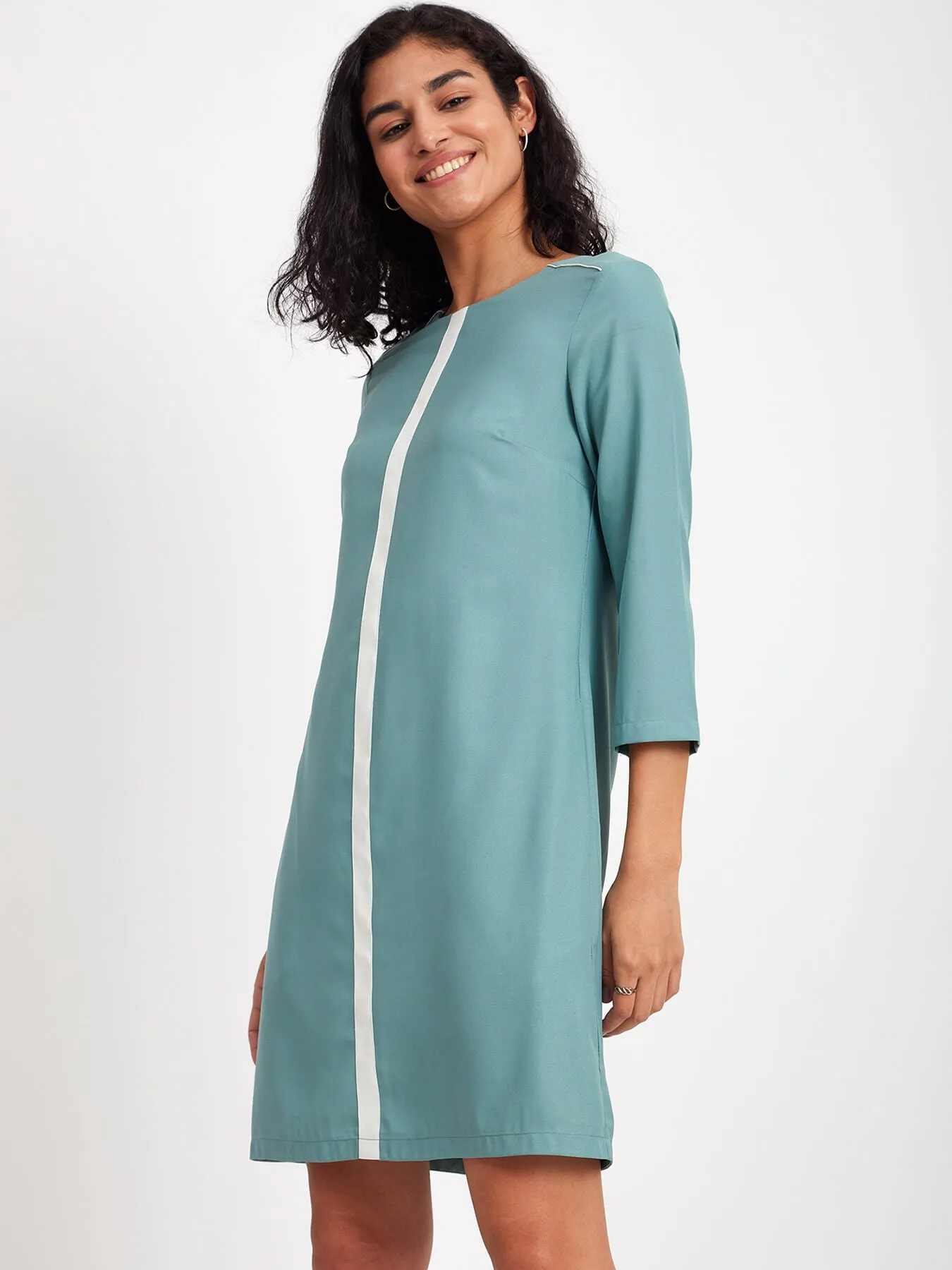 Colour Block Shift Dress - Sap Green