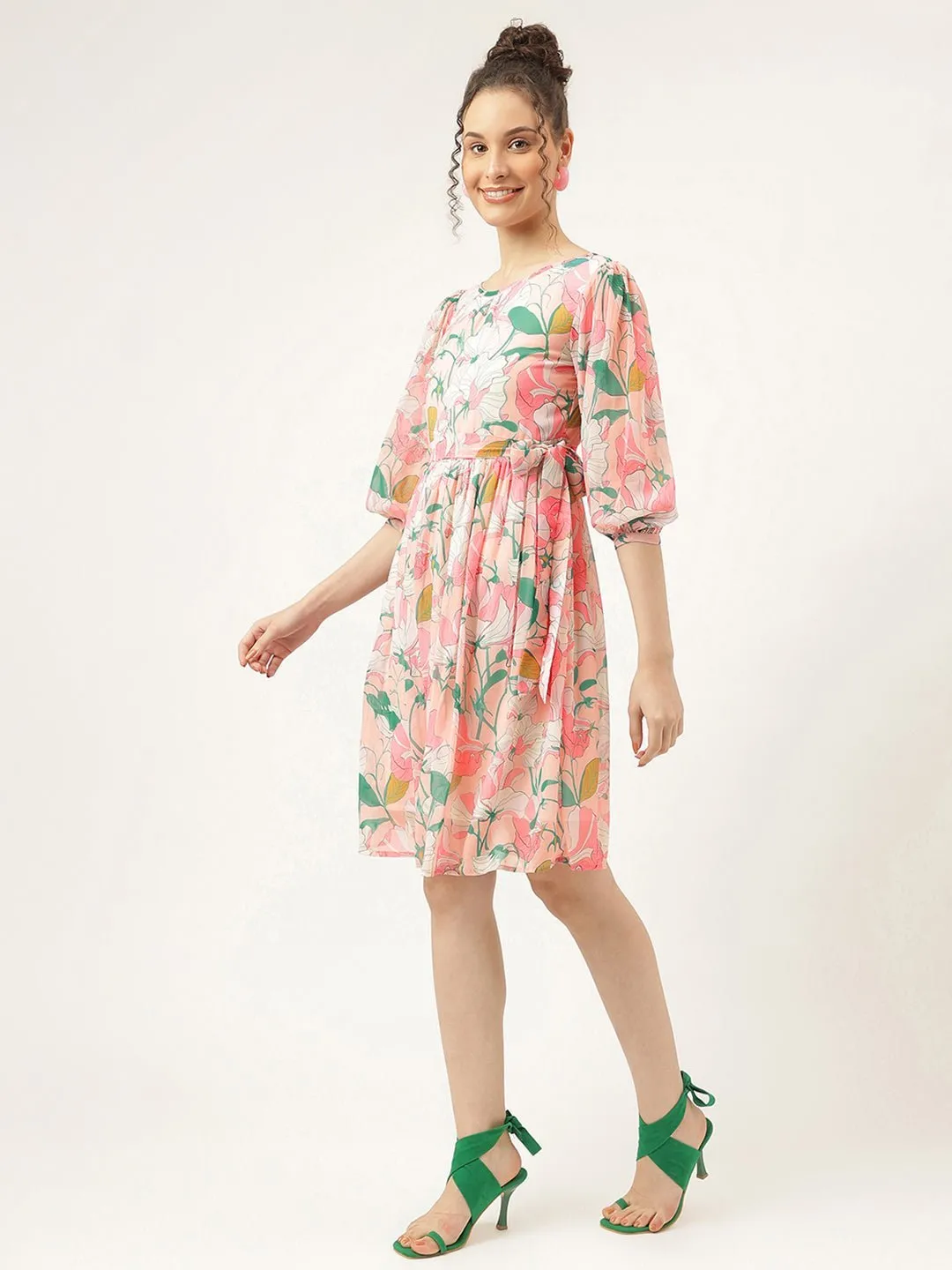 Cosmos Peach Floral Dress