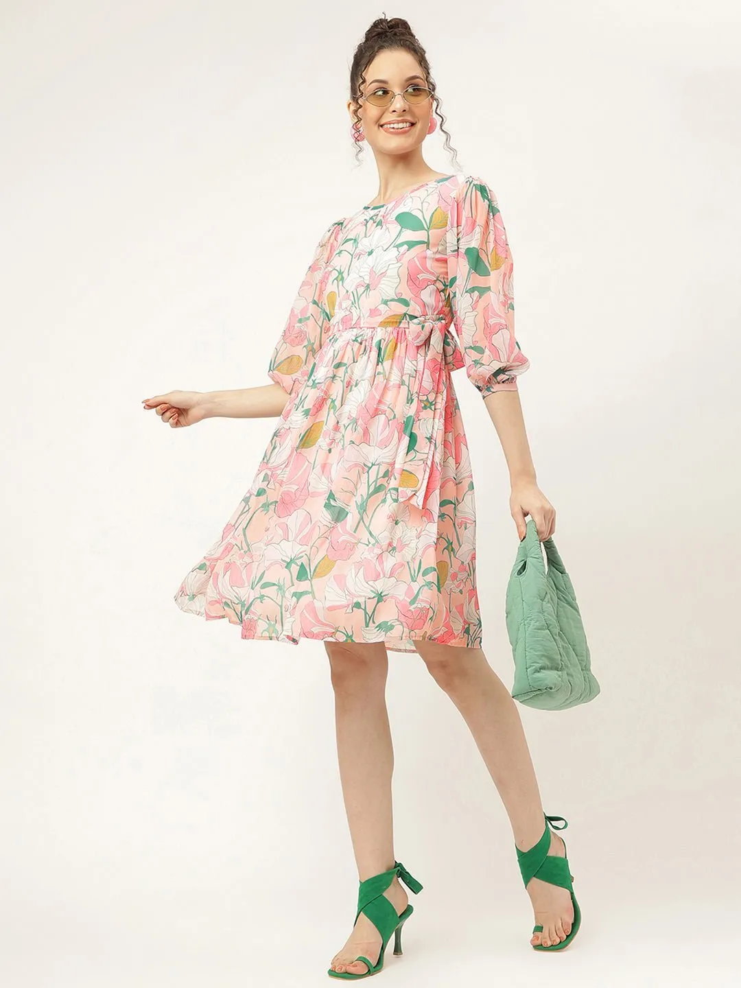 Cosmos Peach Floral Dress