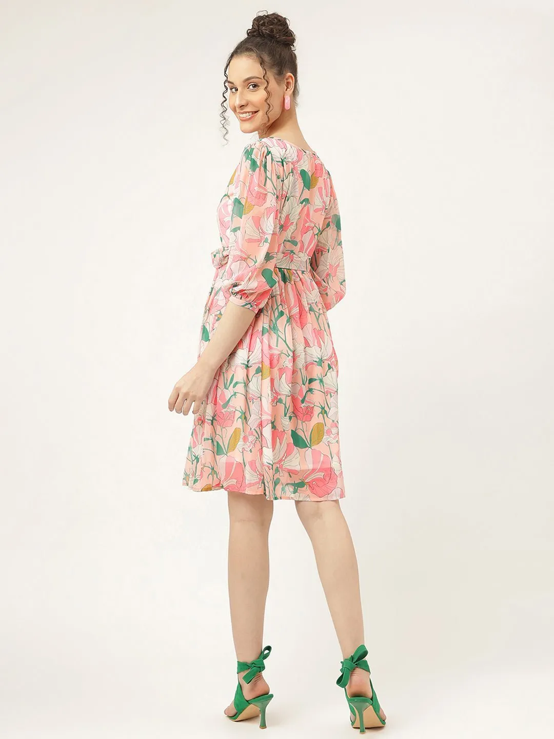 Cosmos Peach Floral Dress