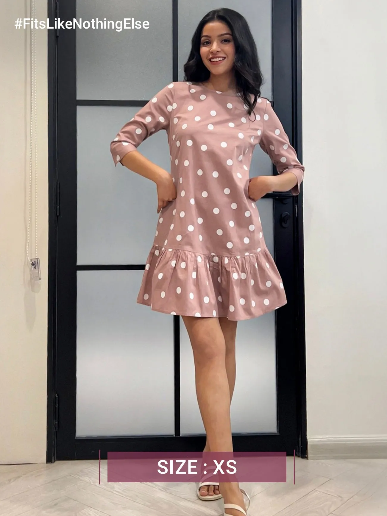 Cotton Polka Dot Tier Dress - Dusty Pink And White