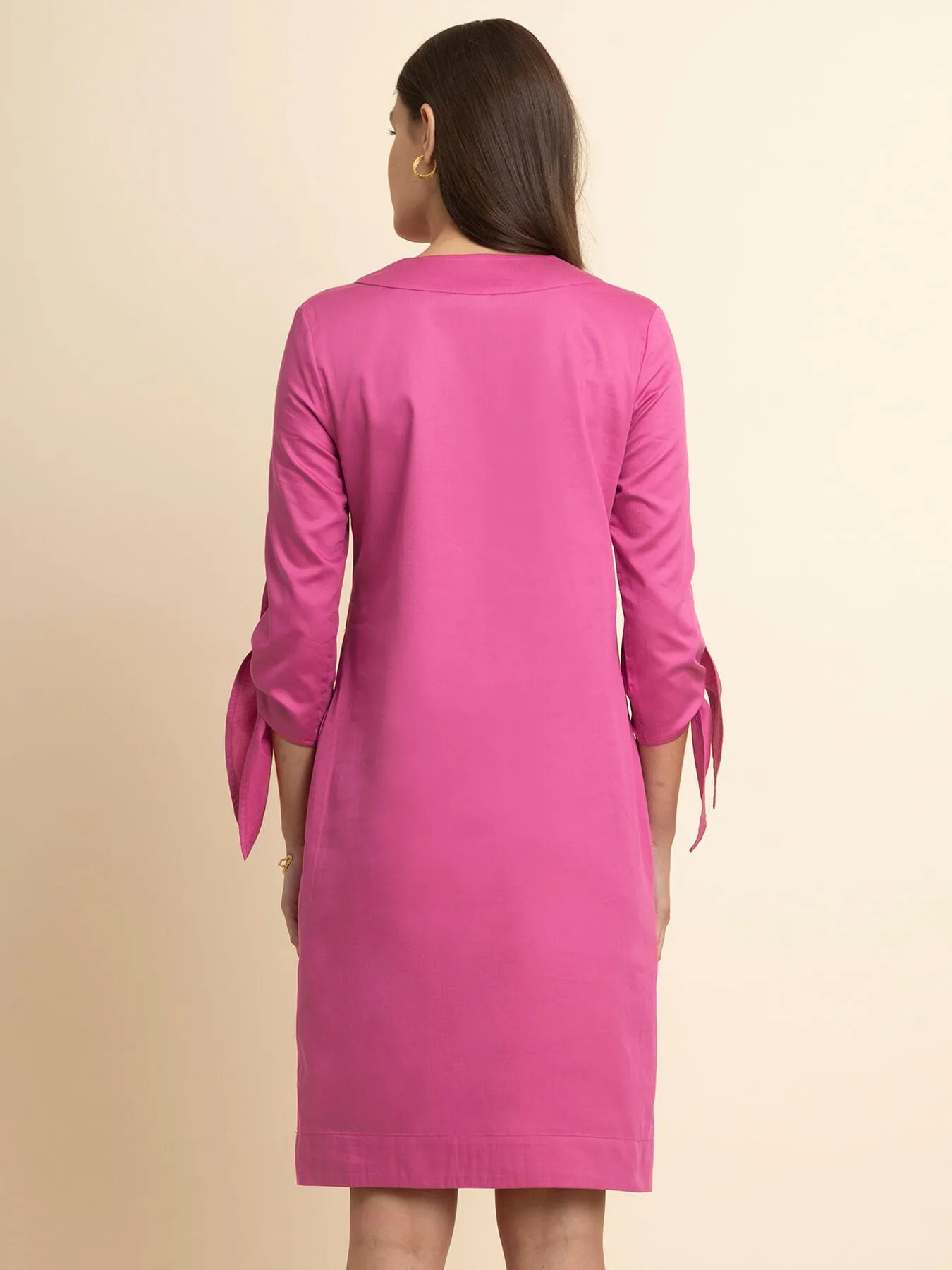 Cotton Tie-Up Dress - Pink