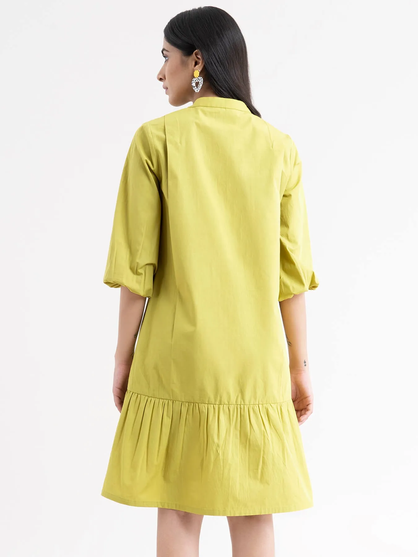 Cotton Tiered Dress - Acid Green