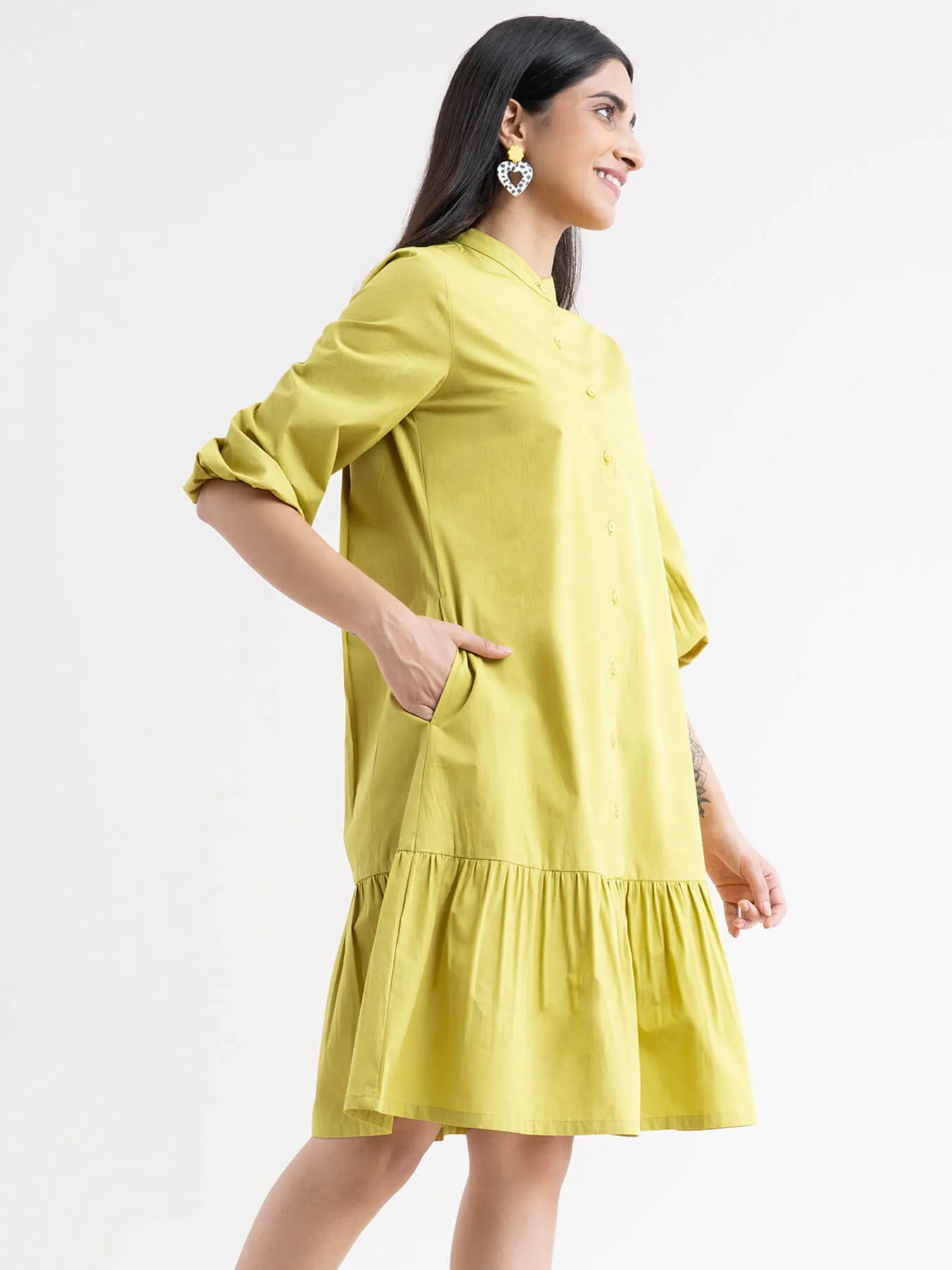 Cotton Tiered Dress - Acid Green