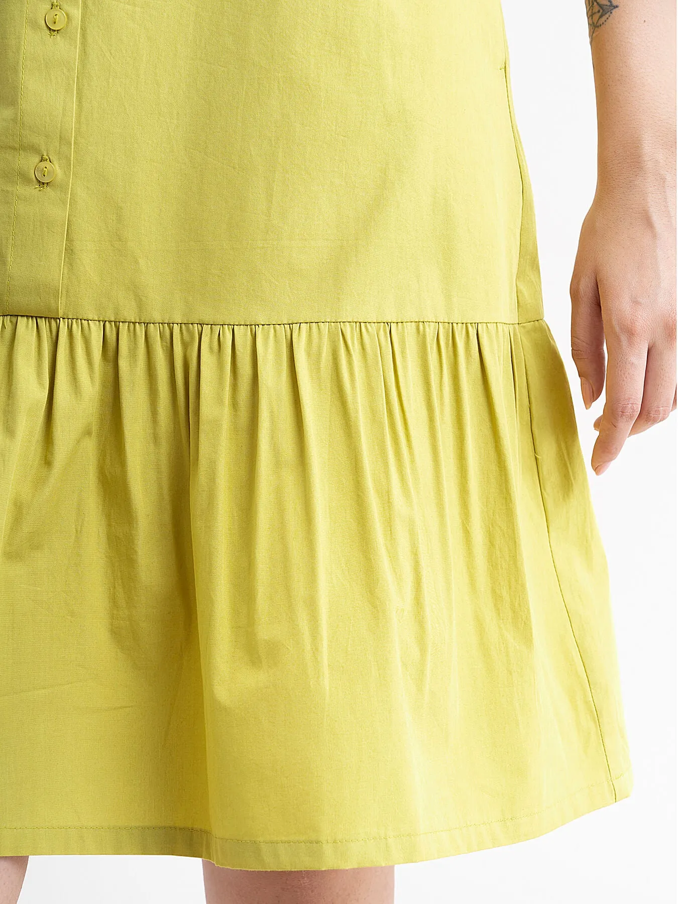 Cotton Tiered Dress - Acid Green