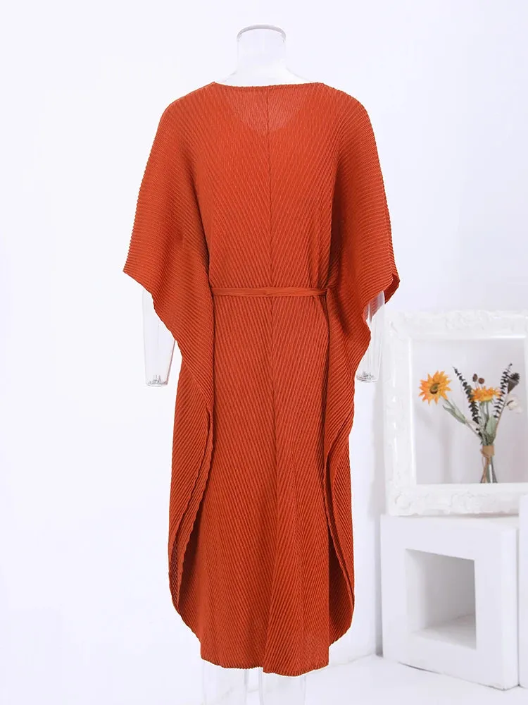Couture Women's Pleated 3/4 Sleeve Dress
