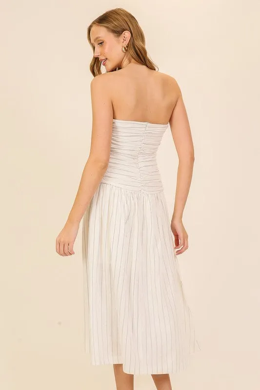 Cream/Black Strapless Midi Dress