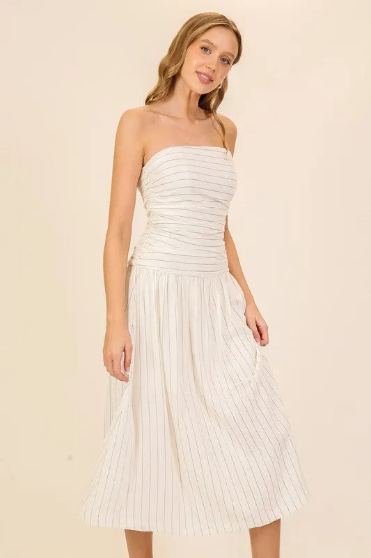 Cream/Black Strapless Midi Dress