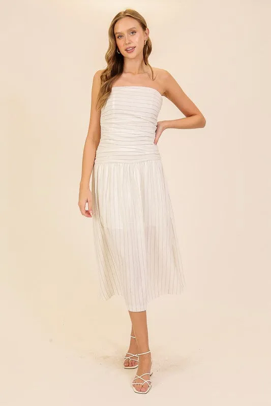 Cream/Black Strapless Midi Dress