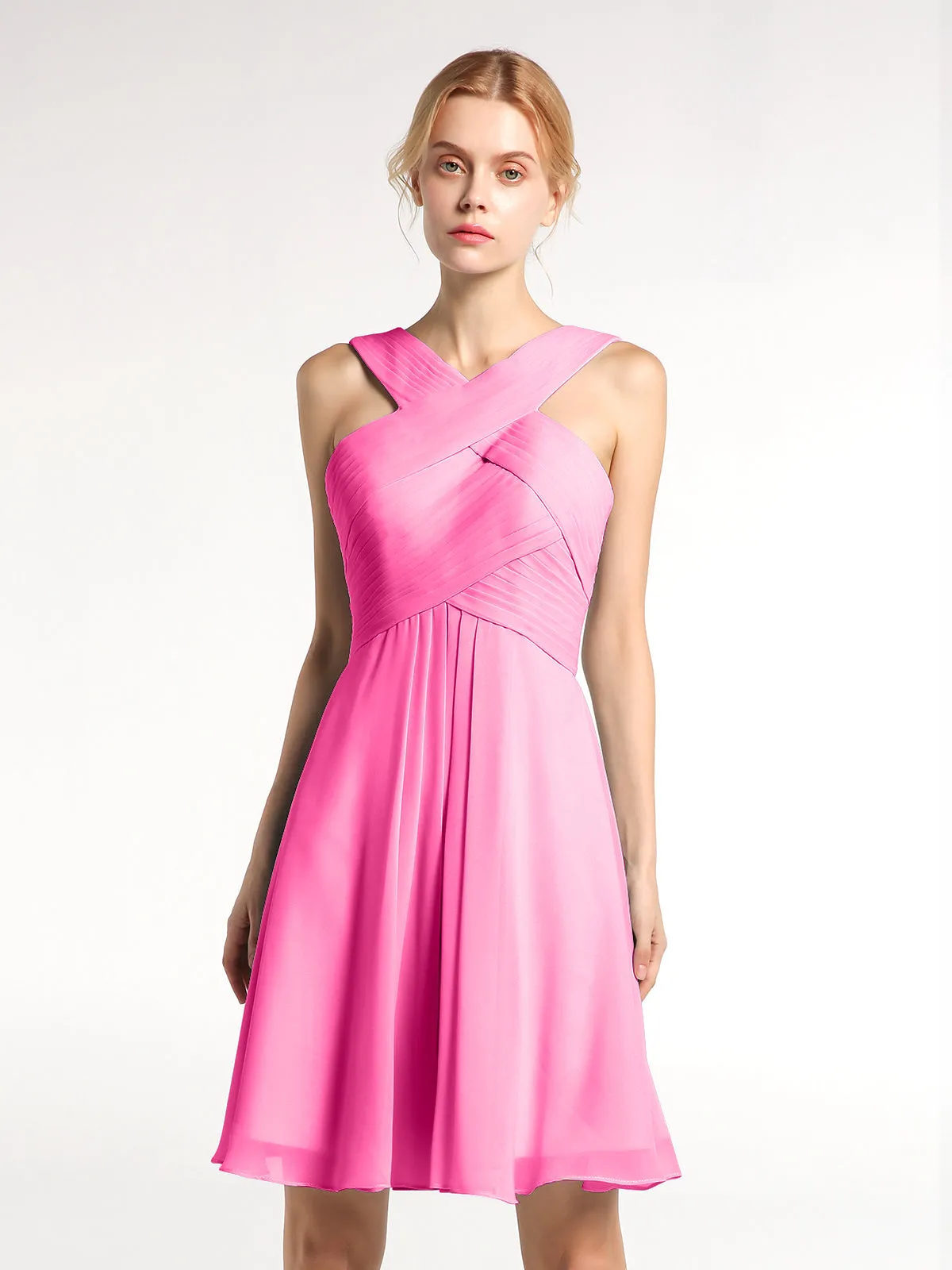 Cross Front Empire Waist Short Bridesmaid Dress Azalea