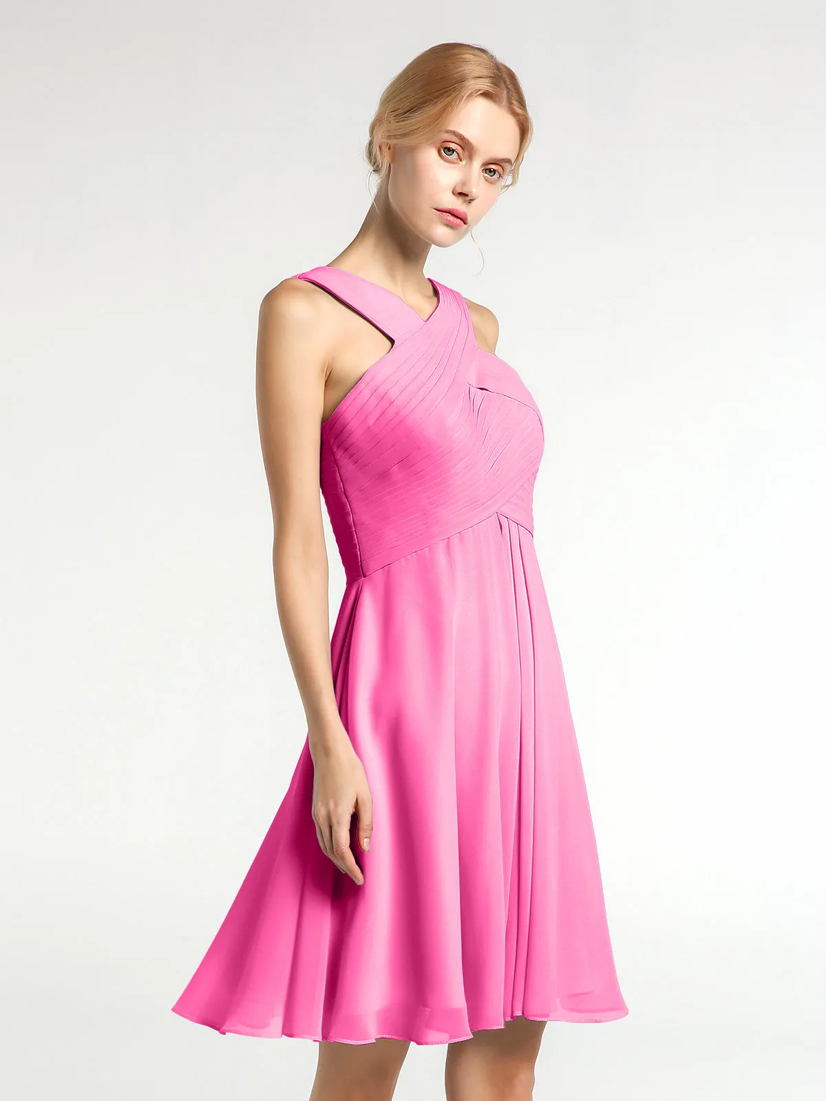 Cross Front Empire Waist Short Bridesmaid Dress Azalea